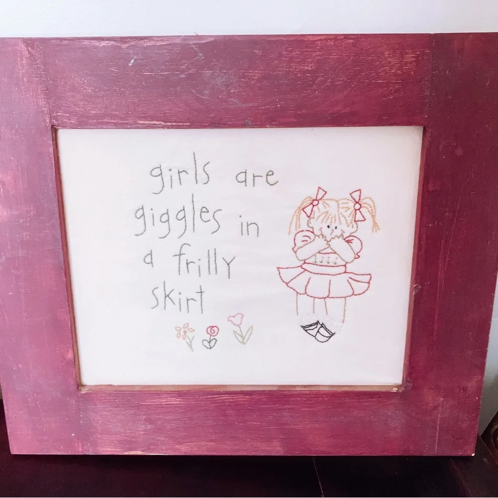 2 - 14”X12” Hand Embroidered Boy And Girls Art
